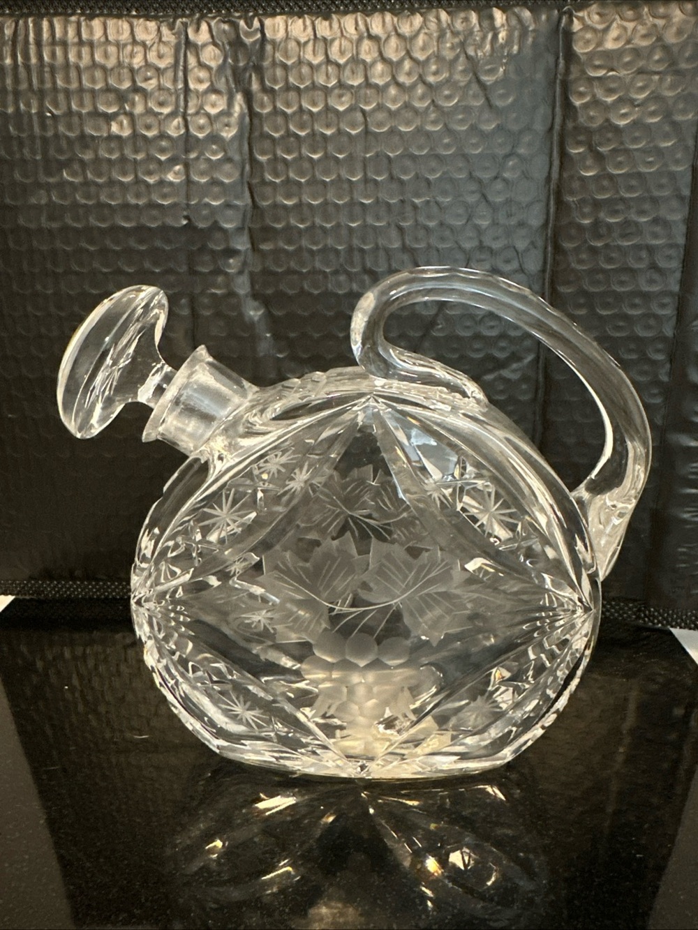 Clear Cut Glass Pitcher with Etched Floral Motif - Clear